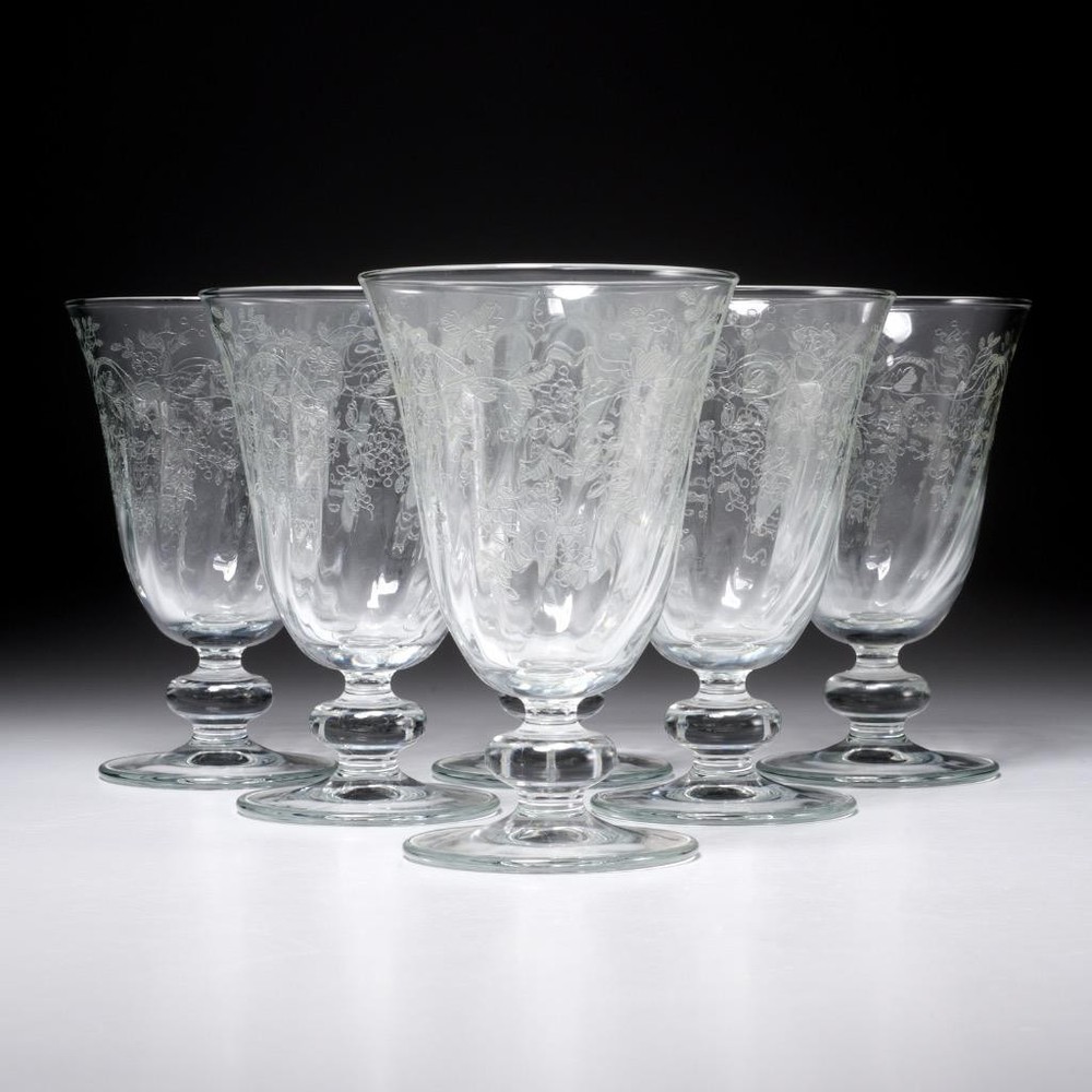 Vtg Etched Footed Sundae Iced Tea Dessert Glass 6pc Lot 5.5″h