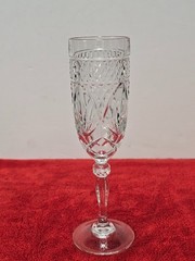 Vintage Cut Crystal Champagne Flute Glass Diamond Arch Pattern Wine Goblet 8″