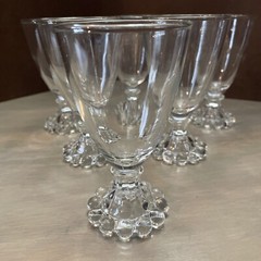6 Anchor Hocking Water, Wine, Juice Goblets Beaded Base. Berwick 4.5″ Vtg