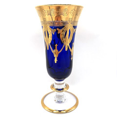 Vintage Interglass Italy Crystal Champagne Flute 24K Gold Trim Cobalt Blue – 1