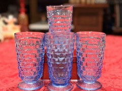 Vintage Indiana Glass Colony Ice Blue Whitehall Cubist Footed Goblets Set/4