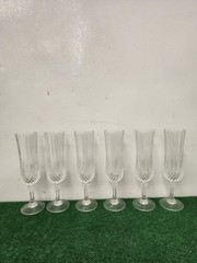 (6)Cristal D’Arques Durand Longchamp Crystal Champagne Flute Glass France 8 1/8″