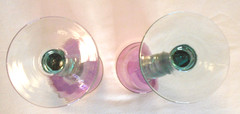 La Mediterranea Hand Blown Art Glass 8.75” Cranberry & Green Wine Water Goblets