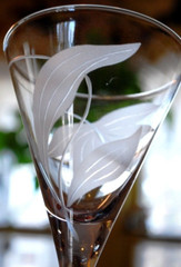 Vintage Set 4 FROSTED SWIRL CUT LEAF Crystal Water Goblets 8 1/8″ Midcentury Mod