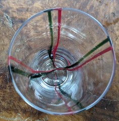 Vintage Clear Drinking Glasses With Green Red Stripes Hand Blown Set Of 9