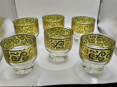 6 Vintage Culver Toledo Baroque Old Fashioned Whiskey 22K Gold Green
