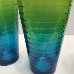 Libbey DrinkingOmbre green and blue glass . Hoop design, two tone Glass set of 3