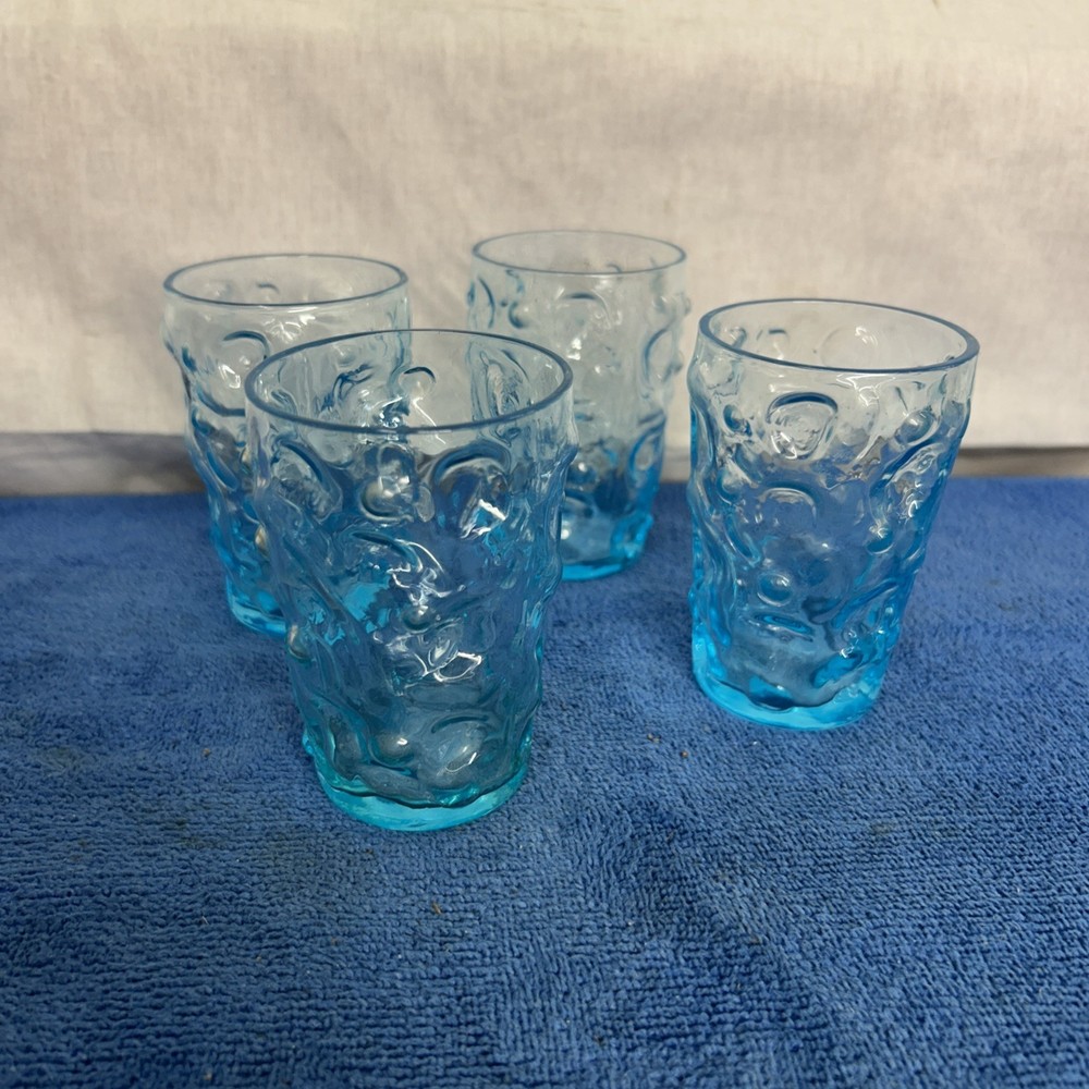 Bryce El Rancho Cerulean Blue Juice Glasses Set of 4 MCM 50-60’s Textured Rare!