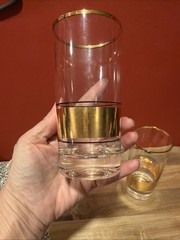 2 Mid-Century Modern Gold Striped Highball Glasses Vintage Bar MCM SH3