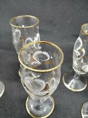 VINTAGE 2 SET OF 6 OLD Glasses LIQUOR WINE SHOTS CUPS golden lines & decorated