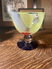 Blown Glass YellowBlue Swirl Sherbet Dessert Cup Goblet Modern Style 5 1/4