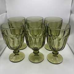 Vtg (6) Libbey Olive Green Gibraltar Duratuff USA 16 oz Goblets Glasses
