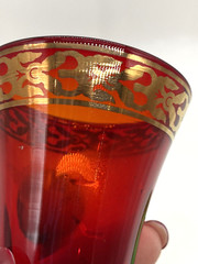 Bohemian Shot Glass Set Of 4 Cordial Glasses Jewel Tones, Accent Gold Border 3″H
