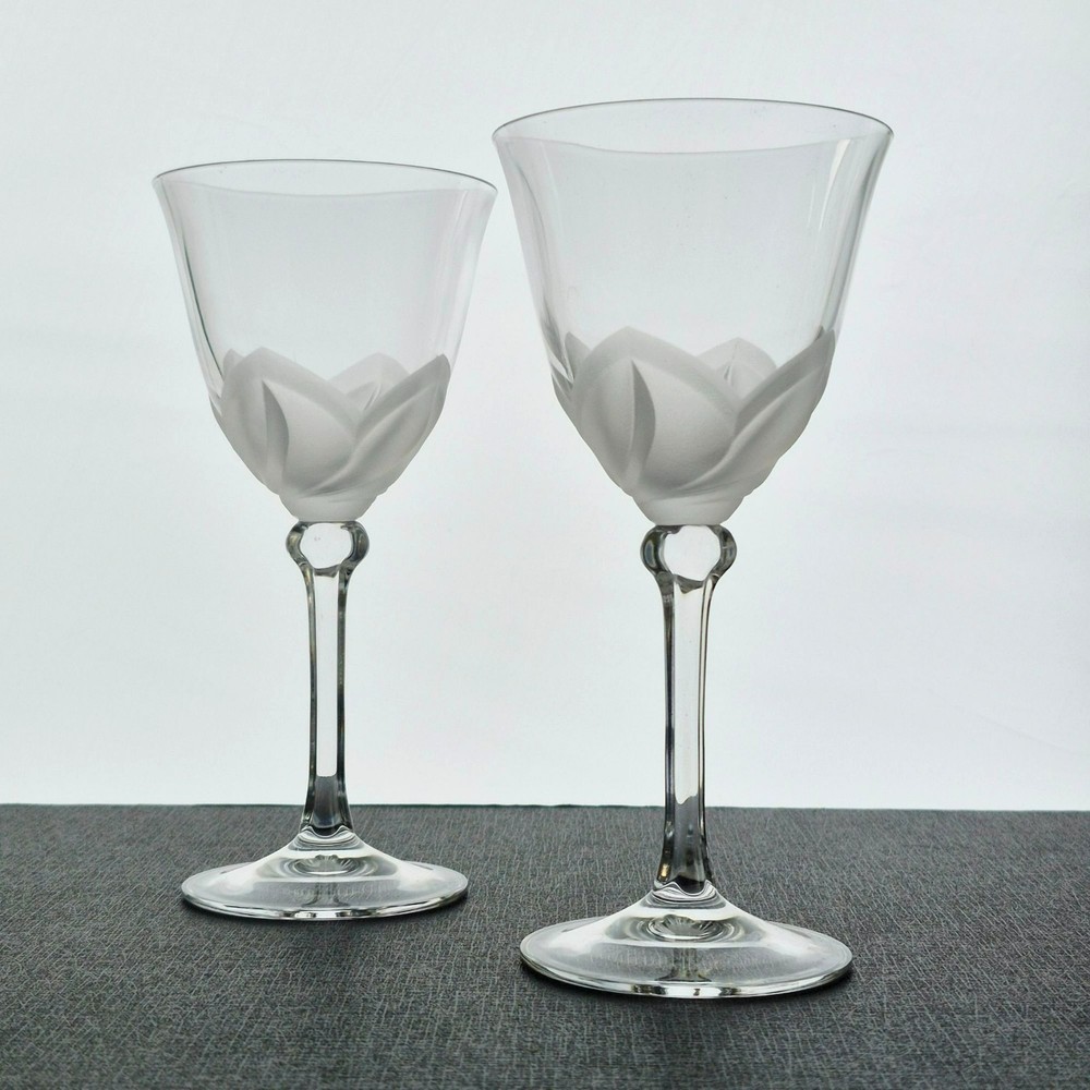 Vintage Cristal D’Arques Florence Goblet Set of 2, Raised Frosted Petals, France