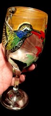 3 Hand Painted Hummingbirds On 8″ Clear Wine Glasses. Beautiful! See Description