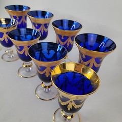 Interglass Italy | Cobalt Blue Italian Crystal Wine Glasses, 4 large and 5 Small
