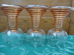 3 Roemer Beehive Wine Glasses Marigold Amber Etched Grapes Bacchus Germany