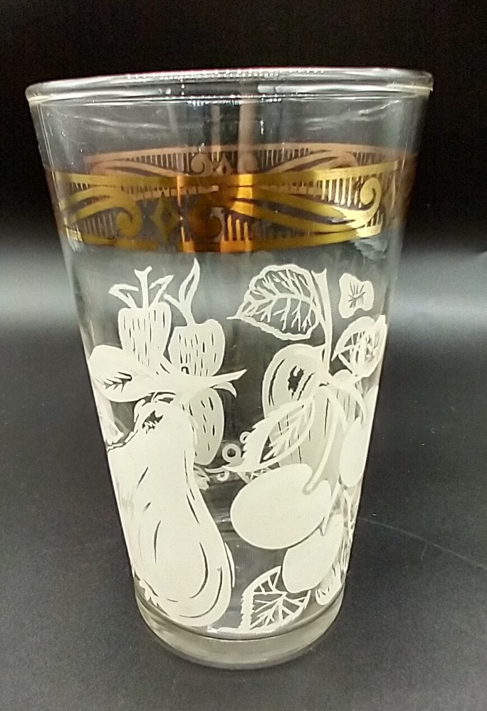 Federal Glass White Fruit With Gold Trim Tumbler Mid Century Drinking Glass 10oz