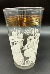 Federal Glass White Fruit With Gold Trim Tumbler Mid Century Drinking Glass 10oz