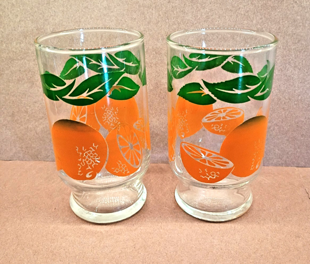 Set of 2 Vintage Anchor Hocking 1987 Orange Juice Glasses 6 Ounce