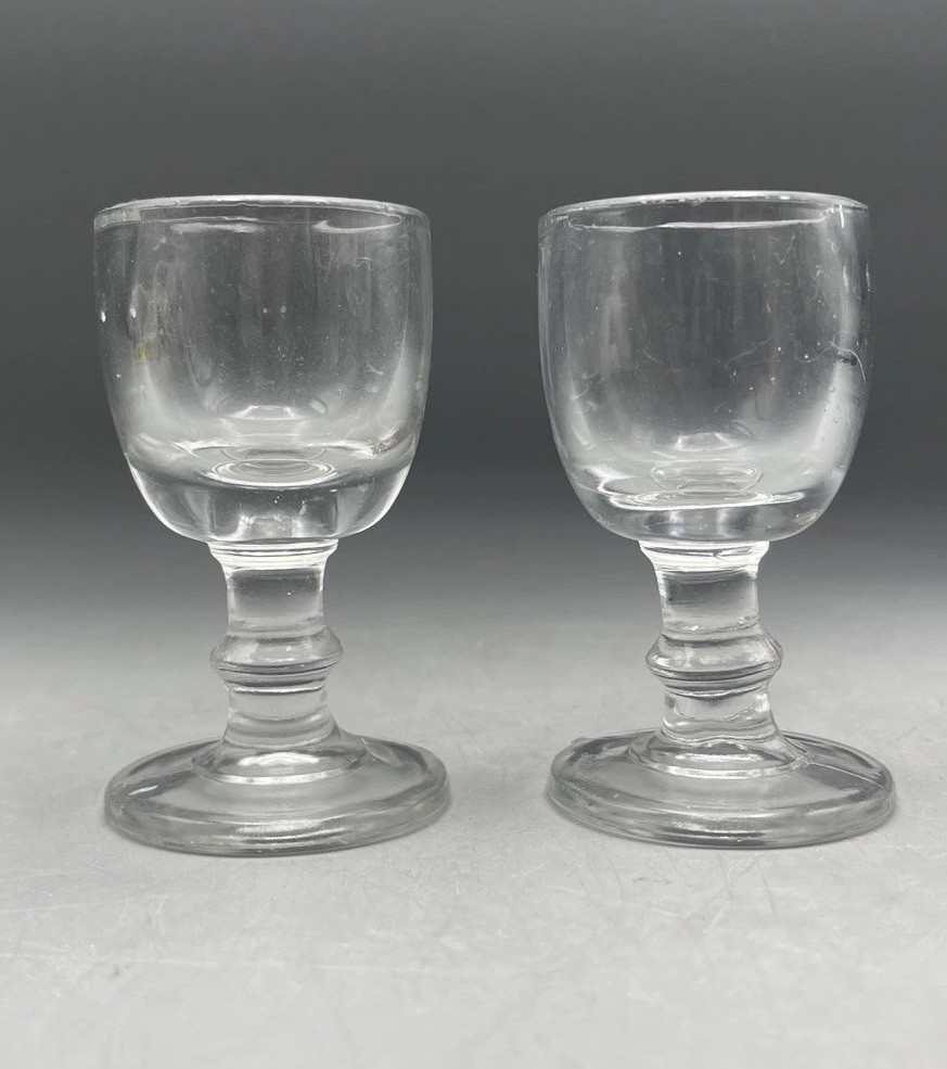 Antique EAPG Cordials Georgian Style Wafer Stem 19th C. Set Of 2