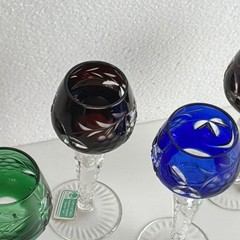 Lausitzer Multicolor Cut to Clear Grapes & Criss Cross Cordial Set Of 5 Glasses