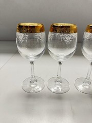 Cellini 24K GOLD Trim Etched Blown Crystal Wine Glasses Set of 4 Italy