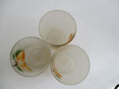 3 Vintage Hazel-Atlas Frosted Hand-Painted Pumpkin Juice Glasses