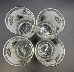 Vintage MCM Libbey Frosted SILVER Foliage Leaf 4 Tumbler 4.5″ Glasses 12 Oz FLAW