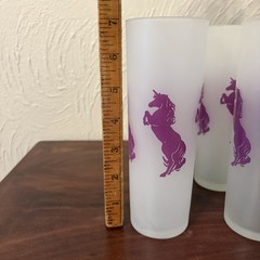 Vintage 80s Libby Frosted Purple Unicorn Tom Collins Glasses Set Of 5 Whimsical