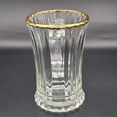 Vintage KSA Ribbed Tempered Demitasse Glasses With Gold Trim Made By SAGC- Dubai
