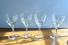 Val St Lambert Nestor Hamlet Crystal Water/Wine stems Goblet Glasses set 4 (8 av