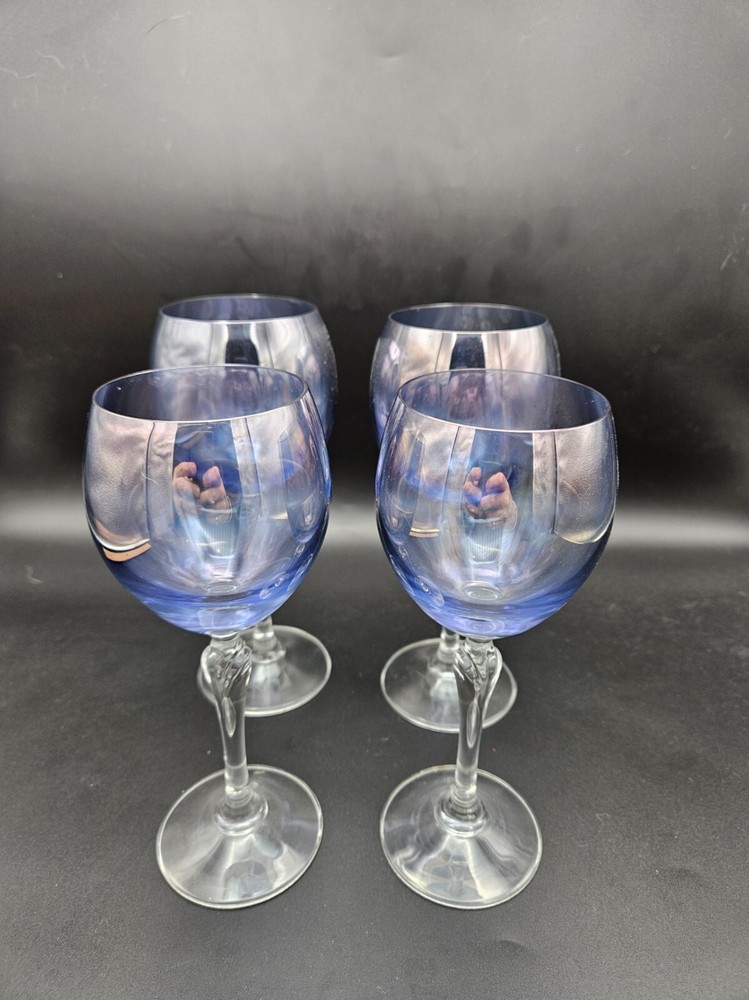 Bohemia Colony Wine Glass Set of 4 Goblets Iridescent Czech Republic 7 1/2″