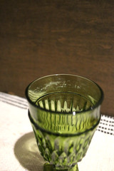 Vintage Indiana Glass Mt Vernon Green Water Goblet Glass Flare Avocado