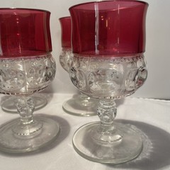 SET OF 6 King’s Crown Ruby Red Flash Thumbprint Water/Wine Goblets 5.5″ Vintage