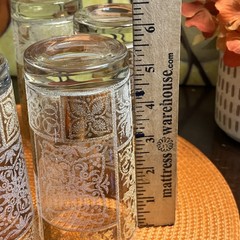 22K Glamor Gold Block Raised Pattern Highball Tumbler Glasses MCM Vintage
