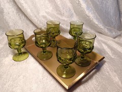 6 Vintage King’s Crown Colony Color 4 3/8″ Green Wine Glasses Goblets Set