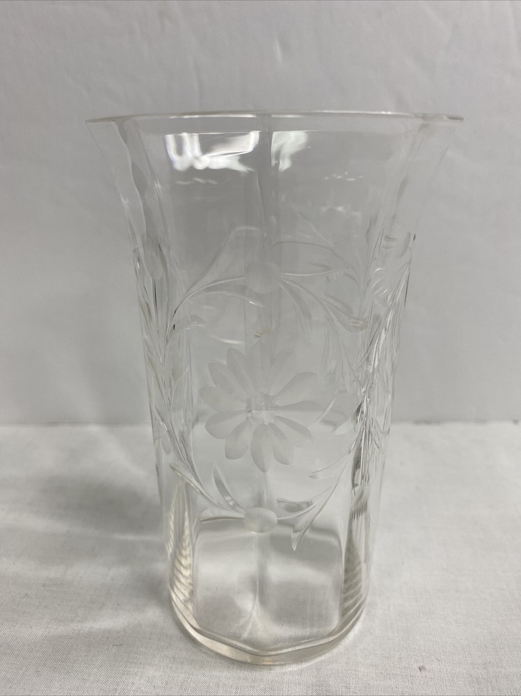 Vintage Etched ? Glass Juice Tumbler Floral Daisy Design 5”