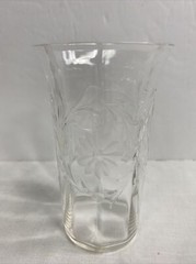 Vintage Etched ? Glass Juice Tumbler Floral Daisy Design 5”