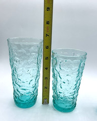 Vtg Anchor Hocking Aquamarine Lido MCM Crinkle Glasses Complete Set of 32 (8 Ea)