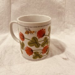 Vintage Clover Honey Mug Made in Japan Floral Bee Red Clover Flower Ceramic Cup