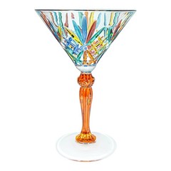 Set of 6 Six Murano Martini Or Champagne Glasses Hand Painted Multi Mixed Stems