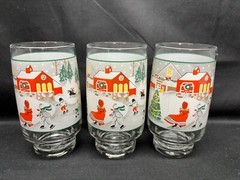 Set of 3 ~ Sango «SILENT NIGHT» Glass Tumblers ~ 10 oz / 5 1/4″ Tall