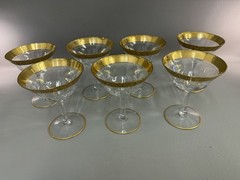 7 Tiffin Franciscan Rambler Rose 4 1/2 x 3 Stems Gold Rim Optic Sherbet Wine ?