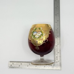 Venetian Glasses Gilt Gold Trim Hand Painted Floral Design Snifters Set Of 3