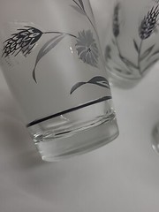 Set 4 Vintage Libbey Wild Flower Silver Wheat Frosted Glasses Drinking 5 1/4″
