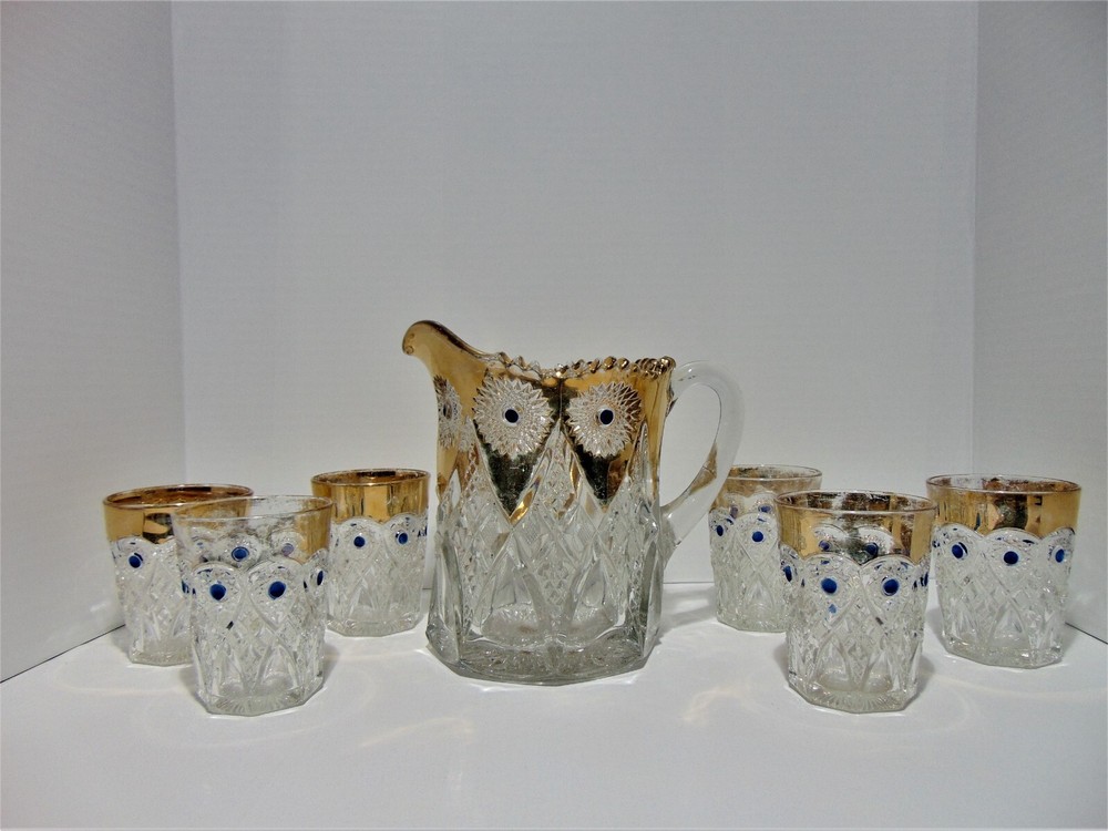 EAPG H. Northwood Co No. 12 Semi-Cut Pitcher With Six Matching Tumblers c1906