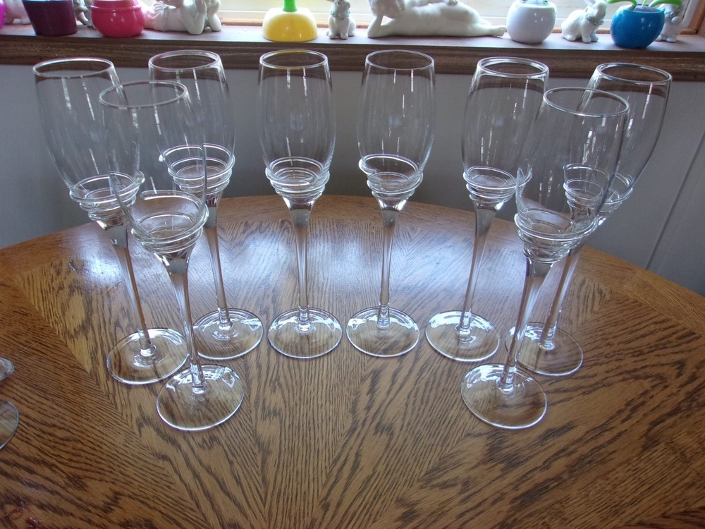 Champagne Blown Pier 1 Applied Swirl Smooth Stem Crystal Blown Glass – Set of 8