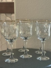 CircleWare Crystal Gold Rim Swirl Optic Set Of 6 Water Goblets 7 7/8 In.