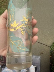 Mid Century blue And Gold Leaf Design Drinking Glasses Highball Barware